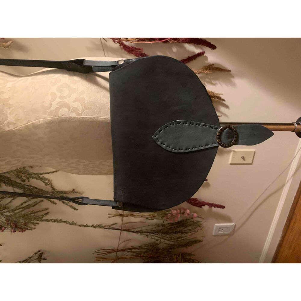 Dark Green Hand Stitched Bag w/Stitching Side Pockets & Adjustable Strap